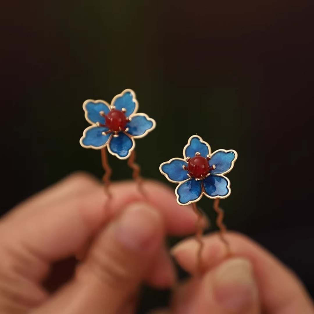 Hanbok Hair Pin - Blue Flower Ancient-Style Hanfu Hairpin, Exquisite